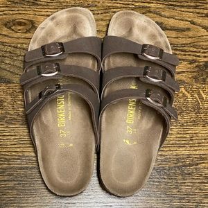 Dark Brown Triple Strap Faux Birkenstocks Sz 37